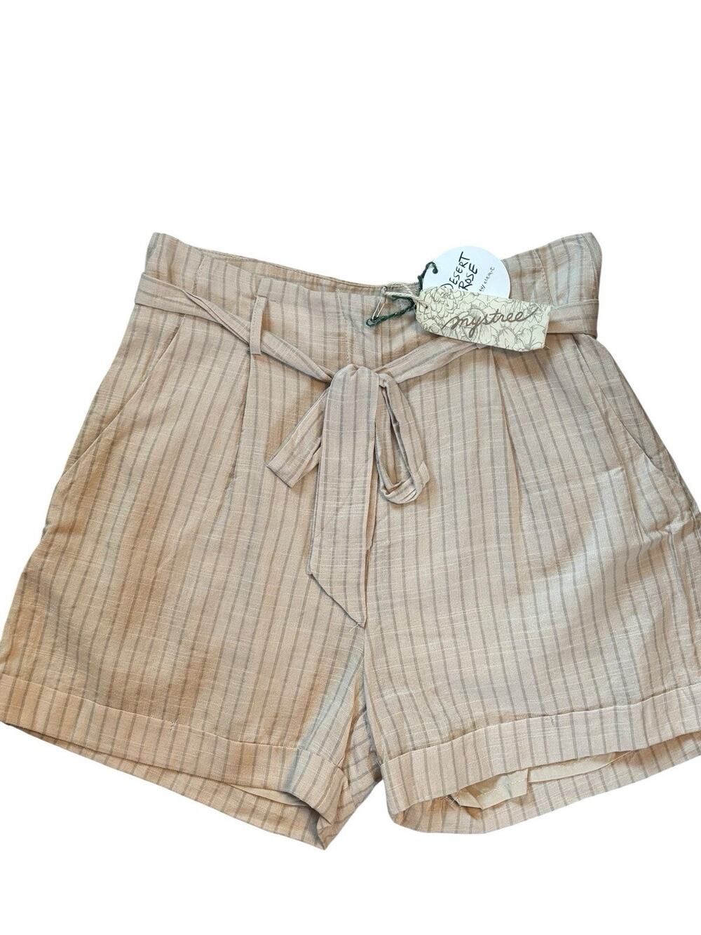 Mystree Paper Bag High Waist Small Striped Cotton Blend Shorts Women's NEW